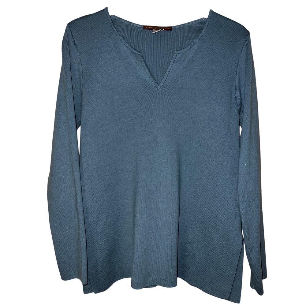 Peruvian Connection Shirt Womens Medium Pima Cotton Top Ribbed Heavy Dusty Blue